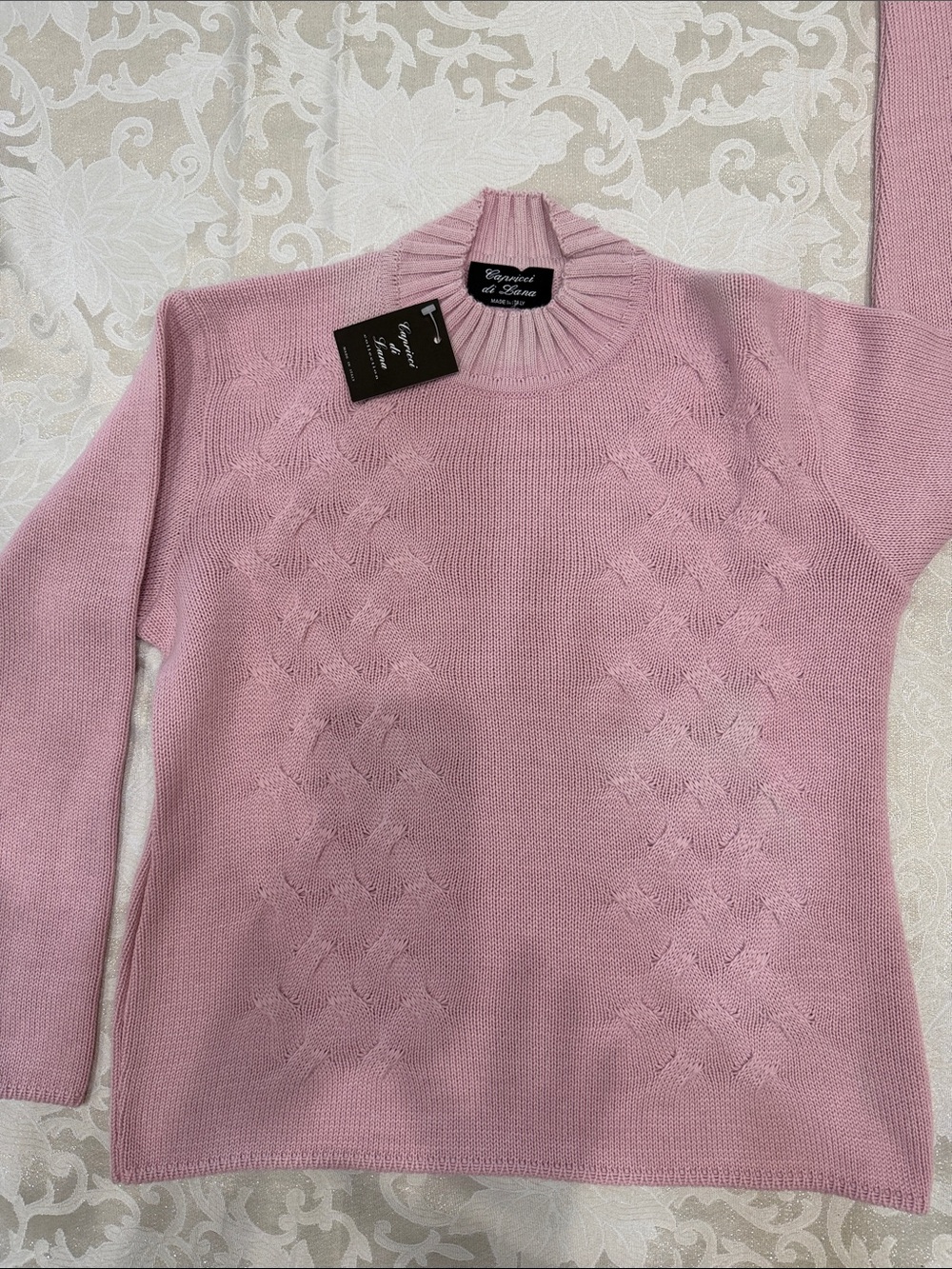 Pink Cable-Detail Turtleneck Sweater